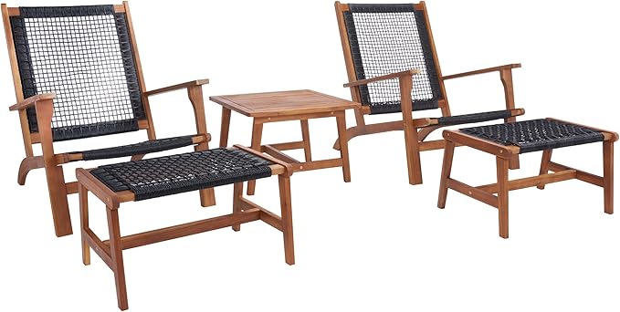 SAFAVIEH Outdoor Collection Chantelle Natural/Black Woven 5-Piece Patio Set