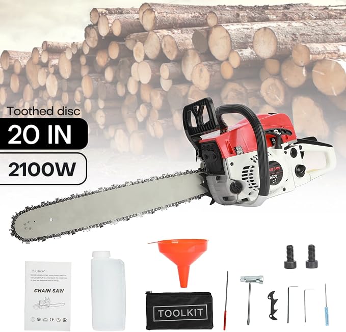 Gas Powered Chainsaws, 20" 3.2HP 58CC，2-Cycle Gasoline Powered Chain Saw, Multifunction Rust Resistant Wood Chainsaw Wood Cutting Shipping from USA Fast Arrival Red