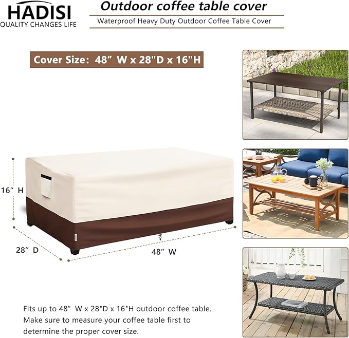 Outdoor Coffee Table Cover,600D Waterproof Patio Rectangular Side Table Covers,48" W x 28" D x 16" H,Outdoor Table Covers Waterproof Rectangle(Beige)