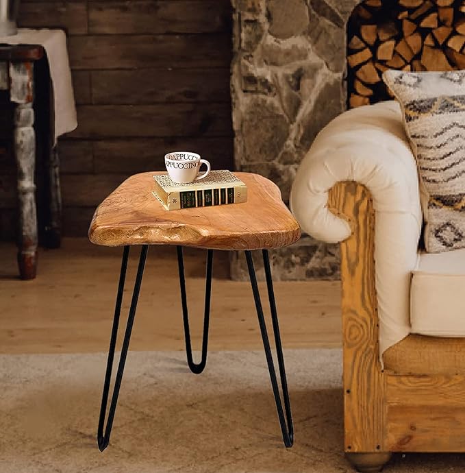 Natural Cedar Wood Side Table 13.5" x 12" x 17.5" Accent Vintage Wooden Slab Coffee Live Edge Tables Solid Rustic Plant Stand Outdoor End Table for Living Room Patio Bedroom
