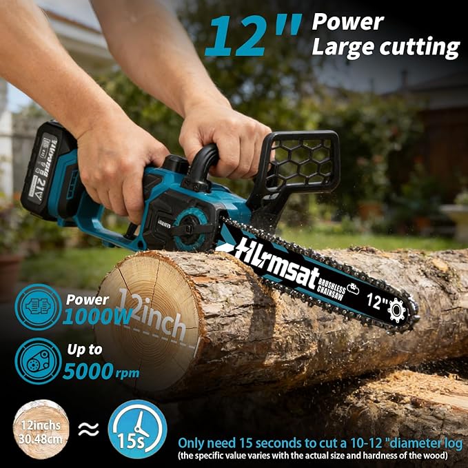 12" Electric Cordless Chainsaw,21V Brushless Battery Chain Saw with 2 x 4.0Ah Battery,Powered Handheld Chainsaw with 2 x Chain Guide,Electric Motosierra for Wood Cutting Tree Pruning,Yard Work