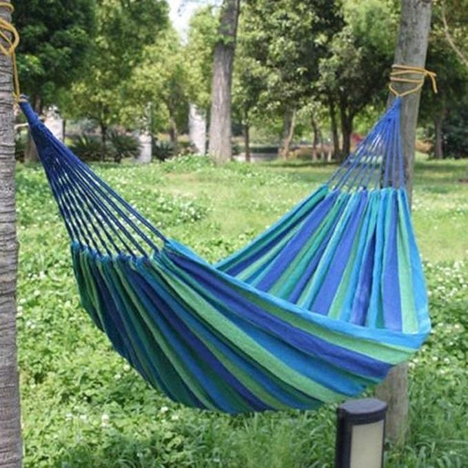 RUVOO Hammock Camping Hammock 2 Persons Striped Hammock Outdoor Leisure Bed Thickened Canvas Hanging Bed Sleeping Swing Hammock for Camping Hammocks for Outside (Color : Blue, Size : 280x80cm)