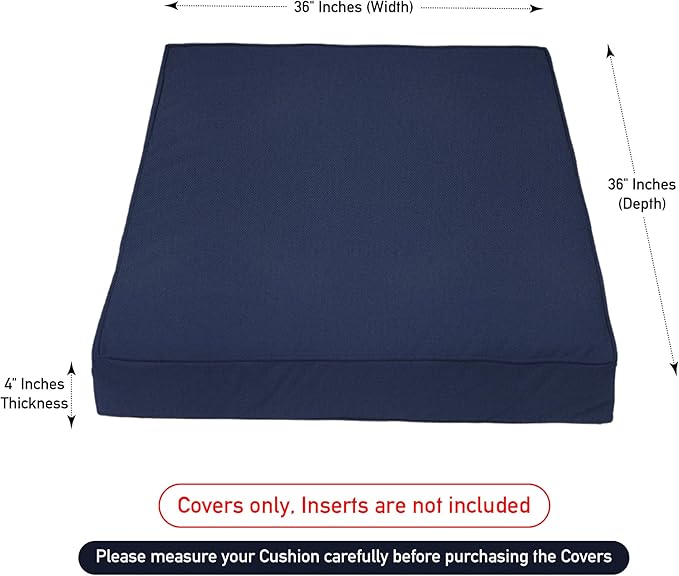 Covers & All Square Outdoor Cushion Covers for Patio Furniture Sets, Water, Tear & UV Resistant Polyester Cushion Slipcover with Zippers (Pack of 2) (36" L x 36" W x 4" Thick, Navy Blue)