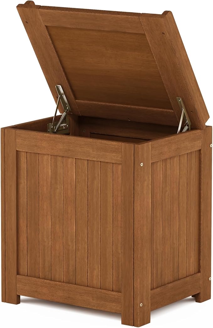 Furinno TIOMAN Wood Outdoor Storage Box, Wooden Patio Deck Box, Garden Backyard Tool Storage, 21 x 23.7 x 16.5, for Balcony, Porch, Light Wood