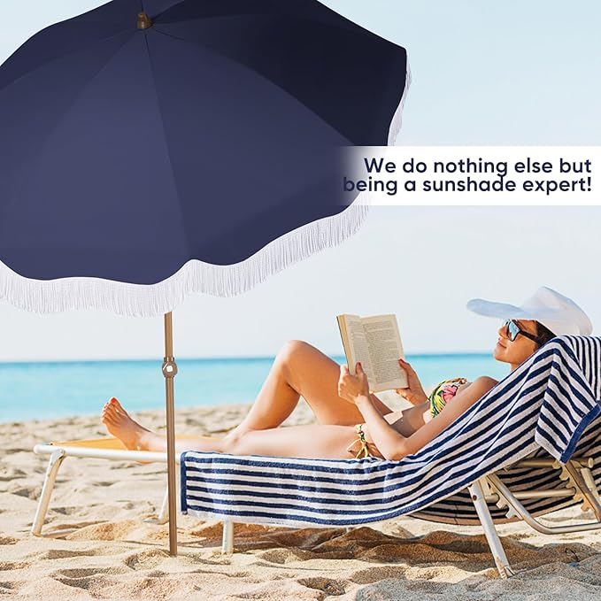 Tempera Heavy Duty High Wind Beach Umbrella with Sand Anchor & Carry Bag | Patio Outdoor Umbrella with Aluminum Frame and Push Button Tilt, Ideal for Travel Garden Lawn, UPF 60+