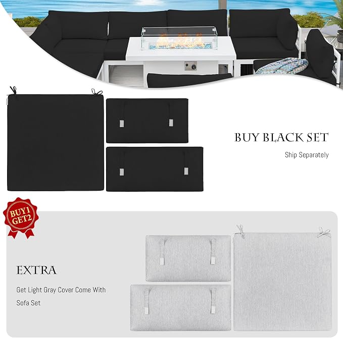 BULEXYARD 8 Seat Large Aluminum Patio Conversation Set with Lounge & Fire Pit Table, 29" Deep Wide Seat, High End Modular Sectional Seating, 500 lbs Durable Anti-Rust Outdoor Sofa for Poolside, Black