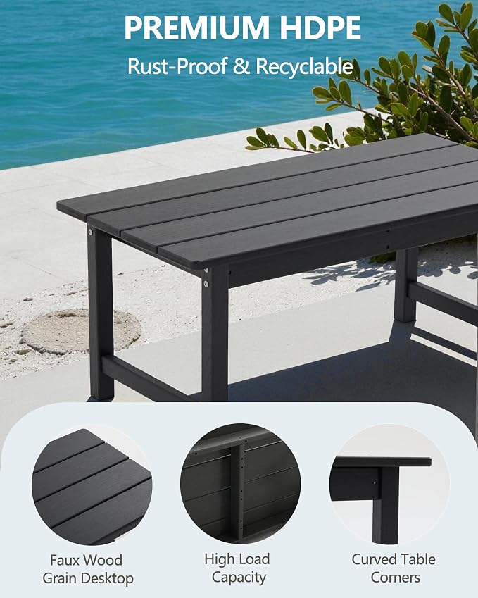HDPE Outdoor Patio Furniture Set, 8-Piece Sofa Set with 3-Seat Couch, 3 Armchairs,Side Table & Coffee Table, Weatherproof Conversation Set with Cushions,for Garden, Porch & Backyard