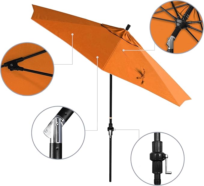 California Umbrella 9' Round Crank Lift, Collar Tilt, Aluminum Pole, Fiberglass Rib Patio Umbrella,