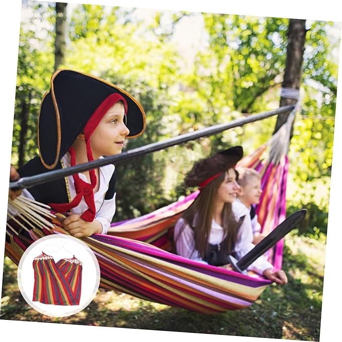 Wakauto Traveling Single Person Hammock Rainbow Striped Cotton Canvas Outdoor Swing for Camping and Leisure with Anti-tip Design