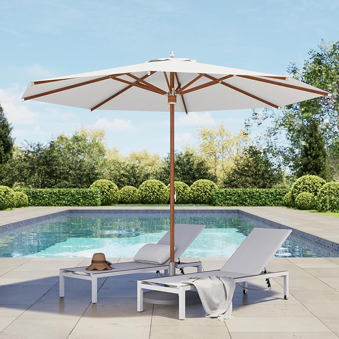 Grand patio 11 FT 10-Year-Non-Fading Patio Umbrella, Outdoor Umbrella with 8 Faux-Wood Grain Aluminum Ribs, Market Umbrella with Pulley Lift, Ventilation, Waterproof for Poolside, Deck, Backyard, Gray Fabric