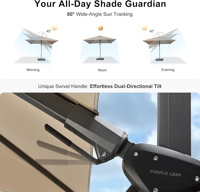 PURPLE LEAF 8' X 8' Left-right Tilting Patio Umbrella Outdoor Cantilever Swivel Square Umbrella Aluminum Offset Umbrella with 360-degree Rotation for Garden Deck Pool Patio Beige