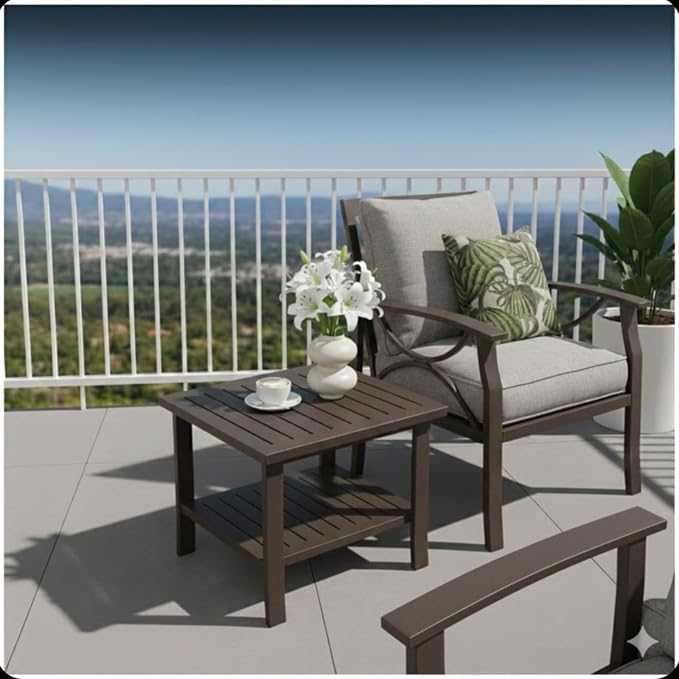 Hassyee 2 Pieces All-Weather Metal Outdoor Conversation Set with Coffee Table and Removable Cushions for Balcony, Patio Furniture Set with Modern Curved Design for Backyard, Lawn (Coffee Table)