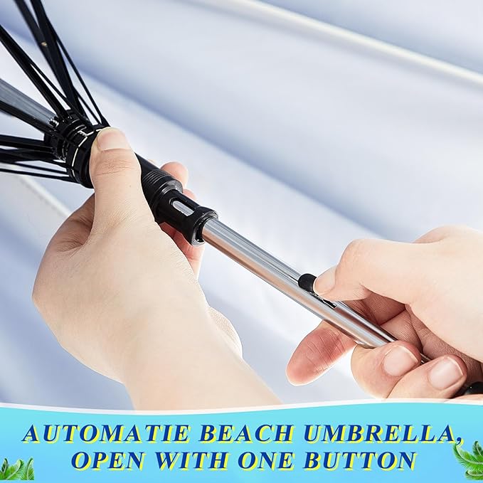 Buryeah 2 Pcs Beach Chair Umbrella Automatic with Universal Adjustable Clamp 44" UPF 50+ Portable Clamp on Beach Chair for Wheelchair Patio Golf Carts Camping
