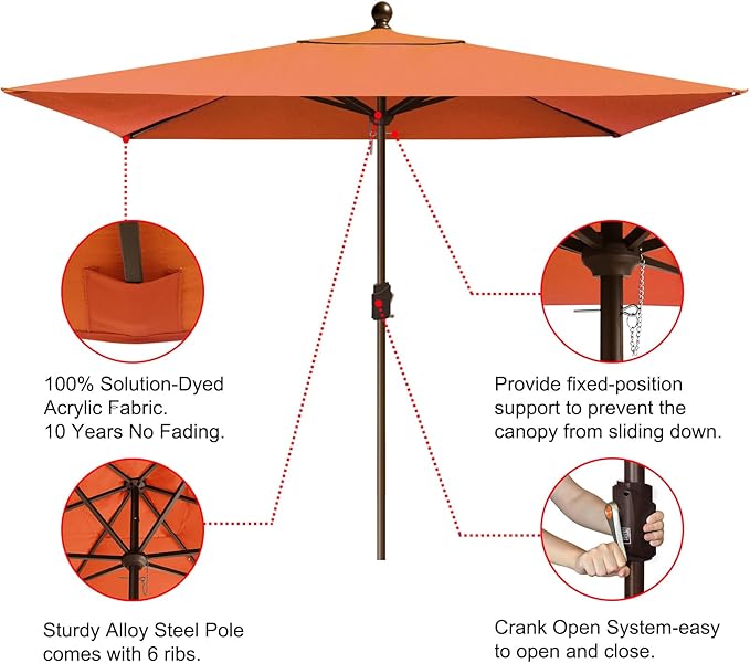 EliteShade USA 10-Year-Non-Fading 6.5x10Ft Rectangular Market Patio Umbrella, UPF 50+ UV Protection Performance Sun Umbrella, Heavy Duty Commercial Grade Outdoor Table Umbrella with Crank, Windproof Vented Top for Garden, Pool, Deck and Outdoor Playset...