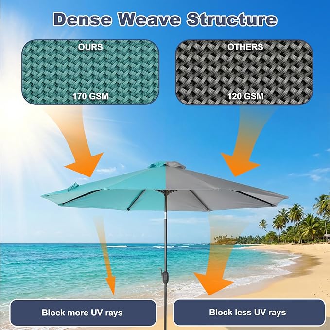 BPS Patio Umbrella Replacement Canopy for 9 ft 8 Ribs Table Umbrella, Outdoor Umbrella Replacement for Market Parasol, Canopy Only