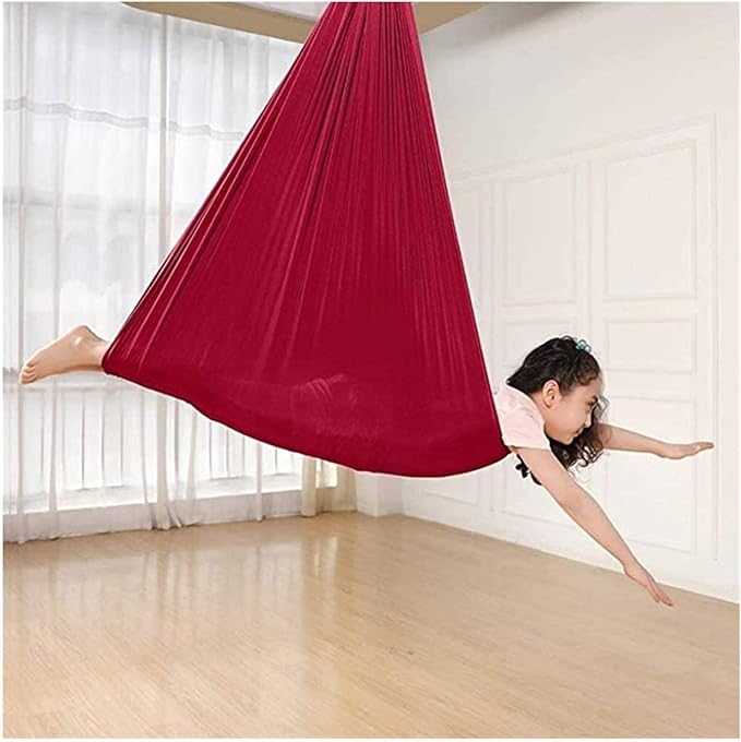 Indoor Nylon Swing Adjustable Aerial Yoga Therapy Swings Kids Hanging Cuddle Hammock for Children Teens with Special Needs Elastic Parcel Steady Seat (Color : Red, Size : 100 x 280 cm)