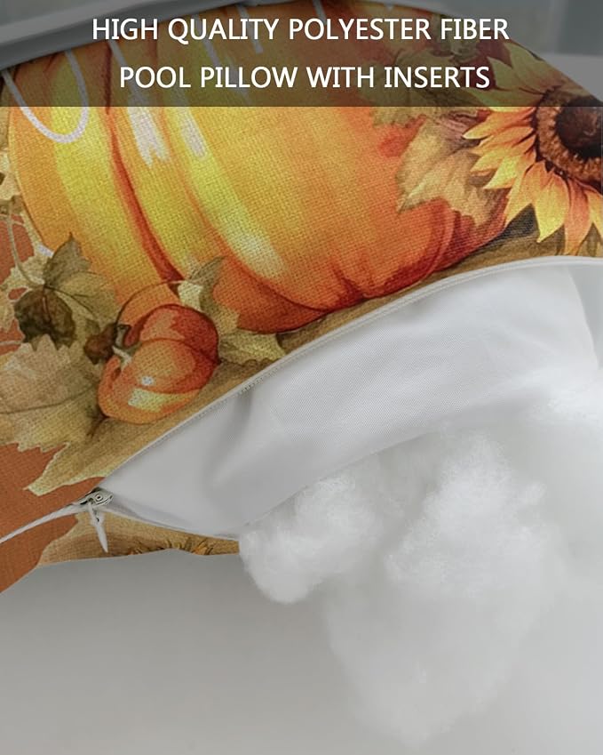 Outdoor Pillows Covers with Inserts Thanksgiving Waterproof Recliner Pillow with Adjustable Strap Throw Pillows for Patio Furniture Pool Lounge Chair, 11x16 inch, 2PCS