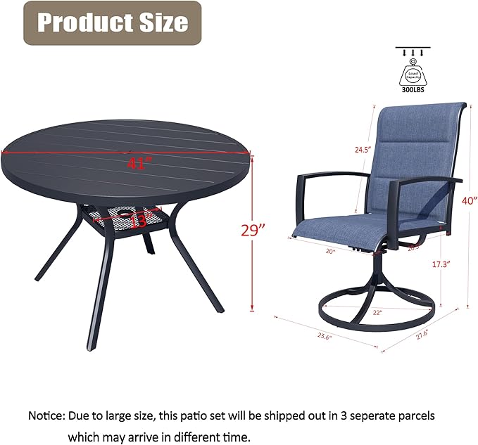 MEOOEM 5-Piece Patio Dining Set for 4, Outdoor Round Tables and Swivel Chairs Set of 4, All Weather Heavy Duty Outdoor Patio Table and Chairs Swivel for Outside, Deck, Garden, Backyard,Blue