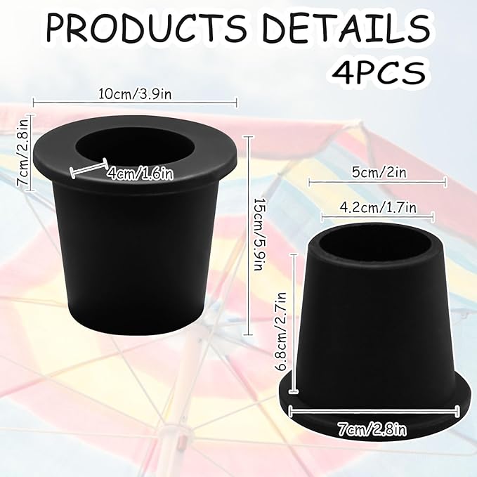 4Pcs Patio Table Umbrella Hole Ring Plug, Silicone Pool Umbrella Sleeve Stabilizer Cone Wedge, Umbrella Table Ring Hole Insert for 2-2.5 Inch Table Hole or 1.5 Inch Pool Umbrella Adapter (Black)