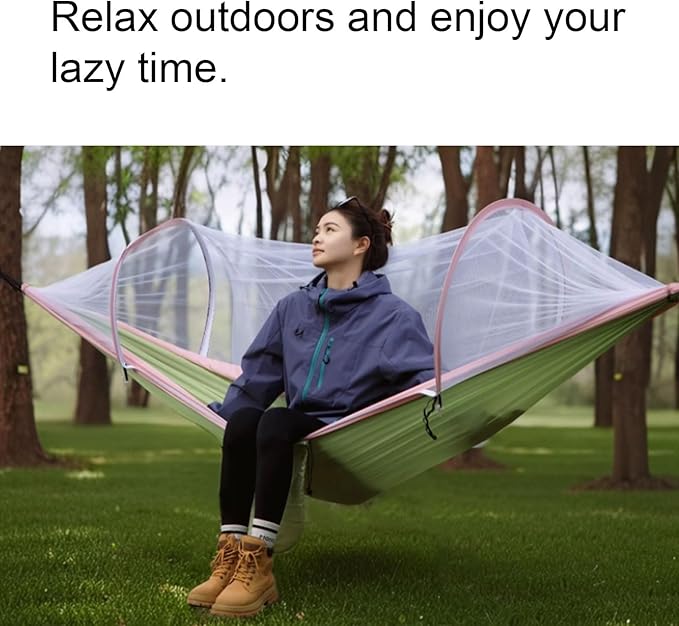 Portable Polyester Hammock with Mesh Outdoor Lightweight Portable Stable and Load-Bearing with Storage Bag On The Side Hammock Comfortable(Green,L)