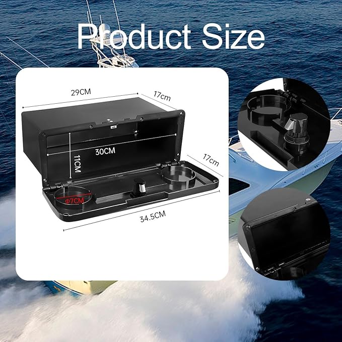 Boat Deck Storage Box Lockable Marine Organizer Embedded Button Lock Lightweight PP Material Suitable for Yacht Boat Fishing Tool Storage, Black