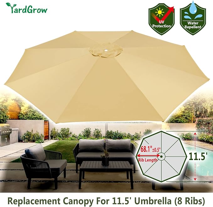 YardGrow 11.5ft 8 Ribs Umbrella Canopy Replacement for Patio Umbrella, Frame NOT Included, Umbrella Replacement Canopy ONLY