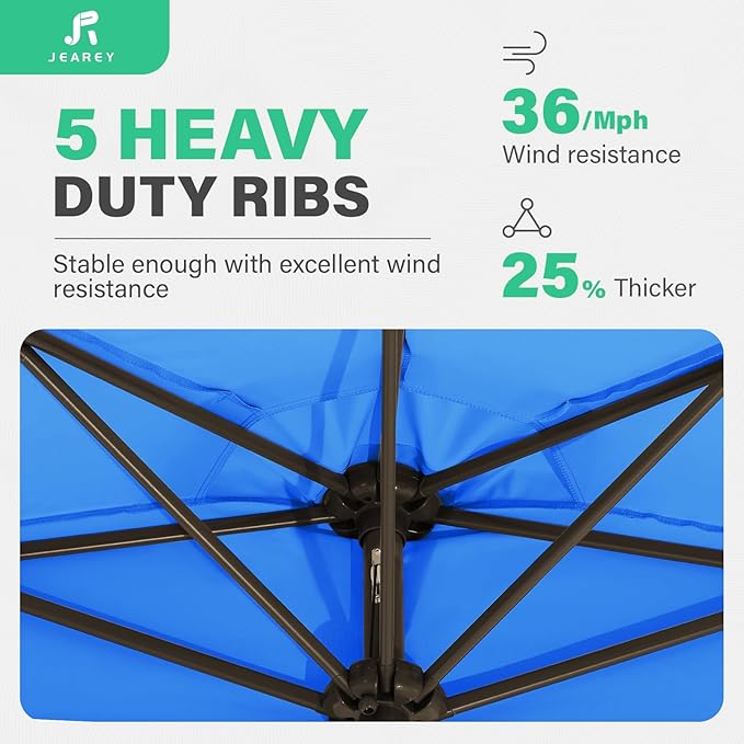 JEAREY 9ft Half Umbrella Outdoor Patio Umbrella Market Umbrellas with Crank, 1/2 Round Wall Umbrella 5 Sturdy Ribs UV Protection for Pool Garden Balcony Deck, Royal Blue