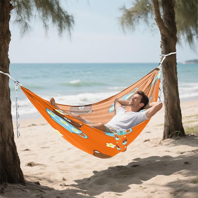 Hammocks for Outside Brown Animals Camping Hammock Portable Hammocks with Tree Straps and Carry Bag Camping Accessories for Hiking Beach Outdoor