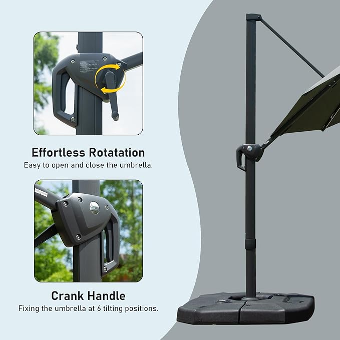 Domi 10FT Cantilever Patio Umbrella Solar Powered LED Round Deluxe Offset Umbrella, Aluminum Hanging Umbrella with 360°Rotation, Outdoor Market Umbrella for Outside Deck Backyard Garden Pool, Gray
