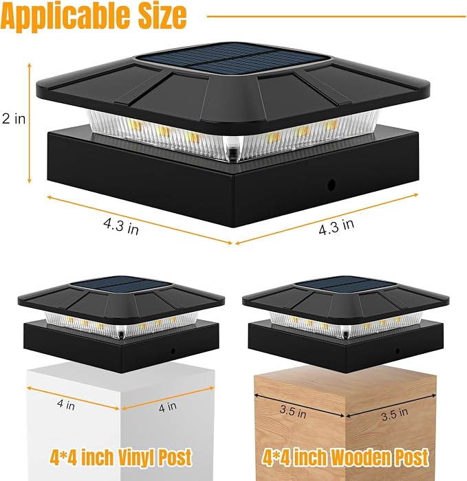 4x4 Solar Fence Post Cap Lights Outdoor Waterproof, 6 Pack | IP65, 3 Modes Auto On/Off,Deck, Garden, Patio, Deck, Backyard, Porch, Sidewalk