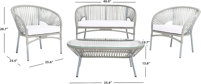Safavieh Outdoor Collection Werner Grey/White 4-Piece Patio Living Set PAT7522B-2BX
