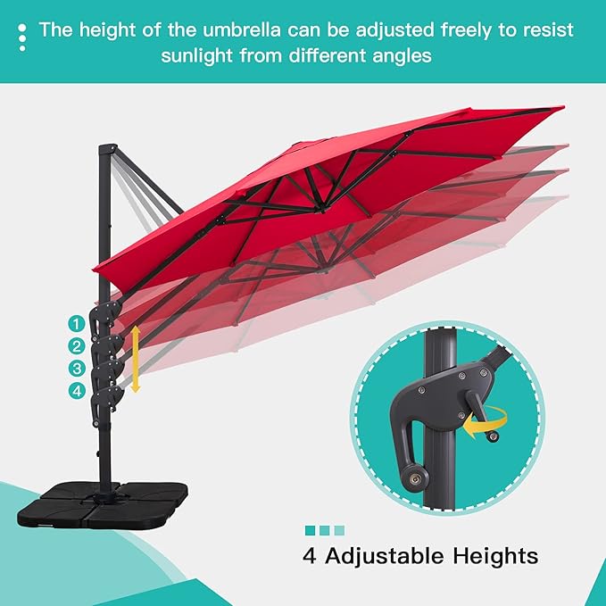 Sunnyglade 11Ft Cantilever Patio Umbrella Deluxe Offset Umbrella 360°Rotation & Integrated Tilting System Heavy Duty Patio Hanging Umbrella for Market Garden Deck Pool Backyard Patio (Red, 11 ft)