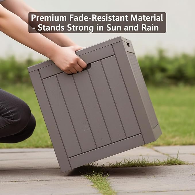 30 Gallon Resin Deck Box with Lockable Lid - Outdoor Waterproof Storage for Patio Furniture, Garden Tools, Cushions & Pool Accessories, Wood Grain Design, All-Weather Durable (Grey-brown, 1 Pack)