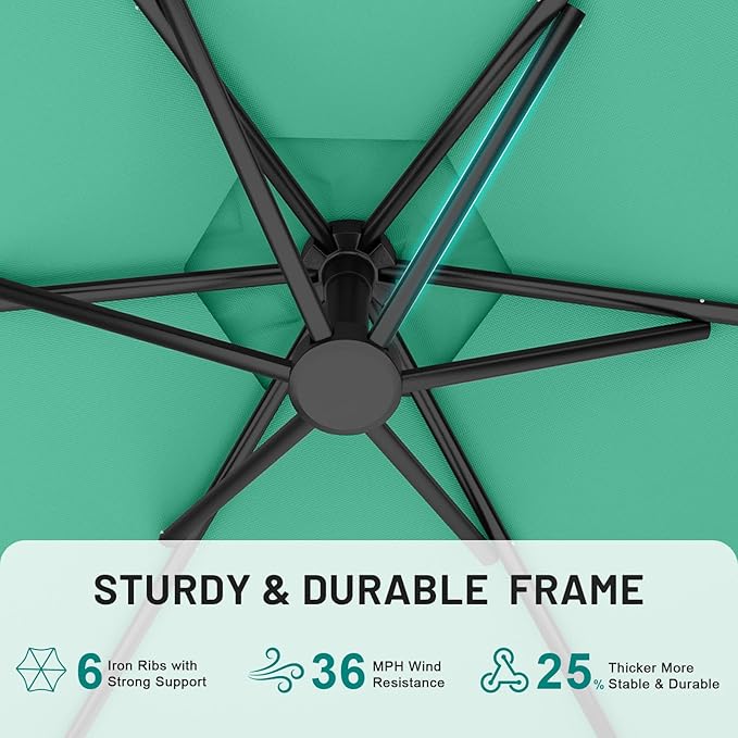 AreShark 10FT Patio Outdoor Umbrella, Offset Patio Umbrella Cantilever Umbrella, 6 Sturdy Ribs, Easy Adjustment for Garden Market Pool with Cross Base (Peacoke Blue)
