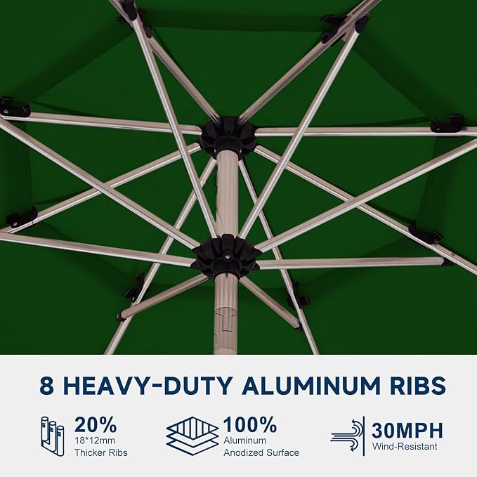 10FT 3-Tier Aluminum Outdoor Patio Umbrella, Fade-Resistant Market Umbrella with Push Button Tilt Function, 8 Sturdy All-Aluminum Ribs for Gardens, Patios, Backyards & Pools