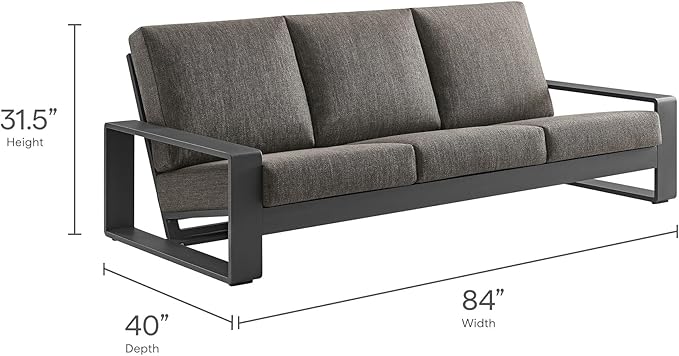 Modway Lirienne Aluminum 4-Piece Outdoor Furniture Set in Smoke – Patio Conversation Set with 3-Seater Sofa, 2 Armchairs & Coffee Table