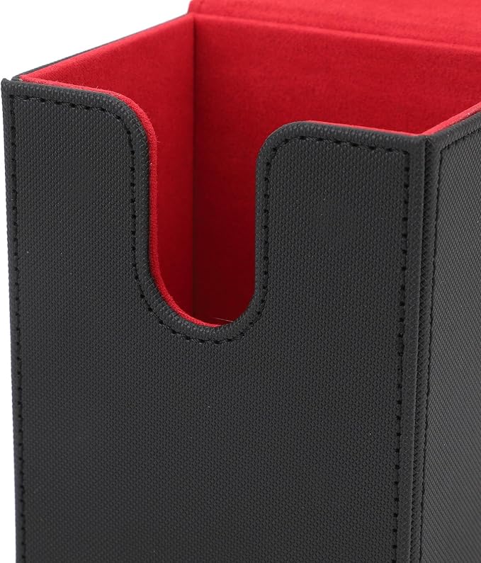Magnetic Closure Card Deck Box Stylish Portable Storage for More Than 100 Cards in PU Leather (Red Inside)
