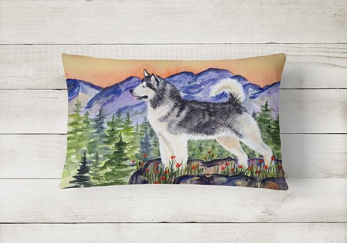 Caroline's Treasures SS8157PW1216 Alaskan Malamute Canvas Fabric Decorative Pillow Machine Washable, Indoor Outdoor Decorative Pillow for Couch, Bed or Patio, 12HX16W