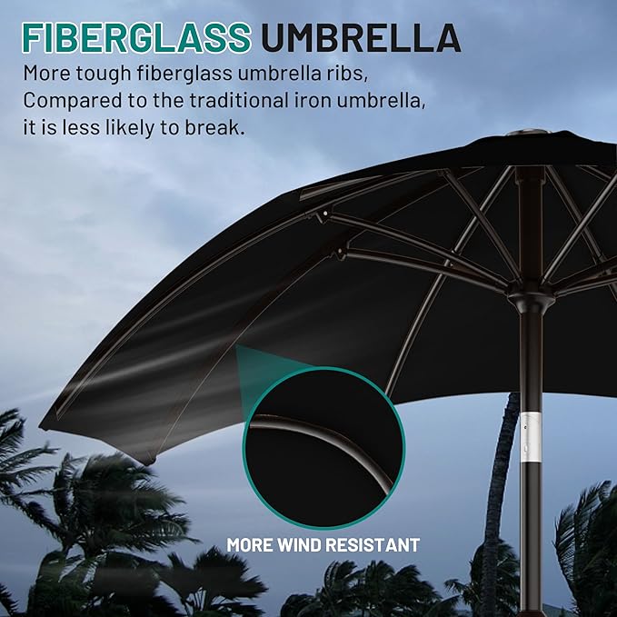 AreShark 10 FT Outdoor Patio Umbrella, Patio Table Umbrella with Push Button Tilt and Crank, Outdoor Patio Umbrellas with 8 Fiberglass Ribs, Patio Umbrellas for Market, Garden, Pool (Black)