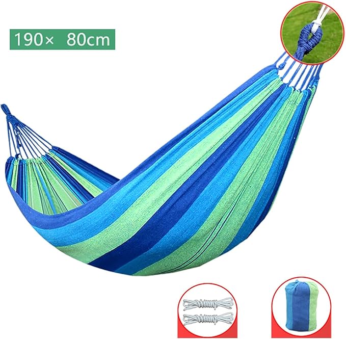 Camping Hammock, Outdoor Cotton Hammock 190 x 80 cm Portable Hammock for Camping, Terrace, Backyard, Porch, Courtyard Beach Outdoor and Indoor use(Blue)