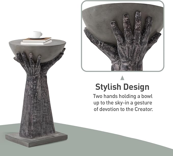 SUNBURY Outdoor Side Table Set of 2, 13" W Hand-Shaped Concrete Side Table, Accent Patio End for Outside, Decorative Garden Stool for Plant Stand, Balcony