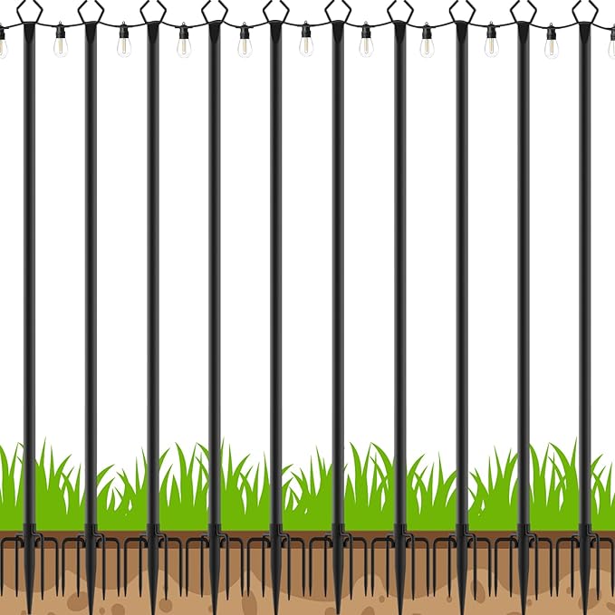 LETIANPAI 10 Pack String Light Poles,10 Ft Metal Poles with Fork for Outdoor String Lights,Outdoor Light Poles with Fork,Poles/Post/Stand for Outside
