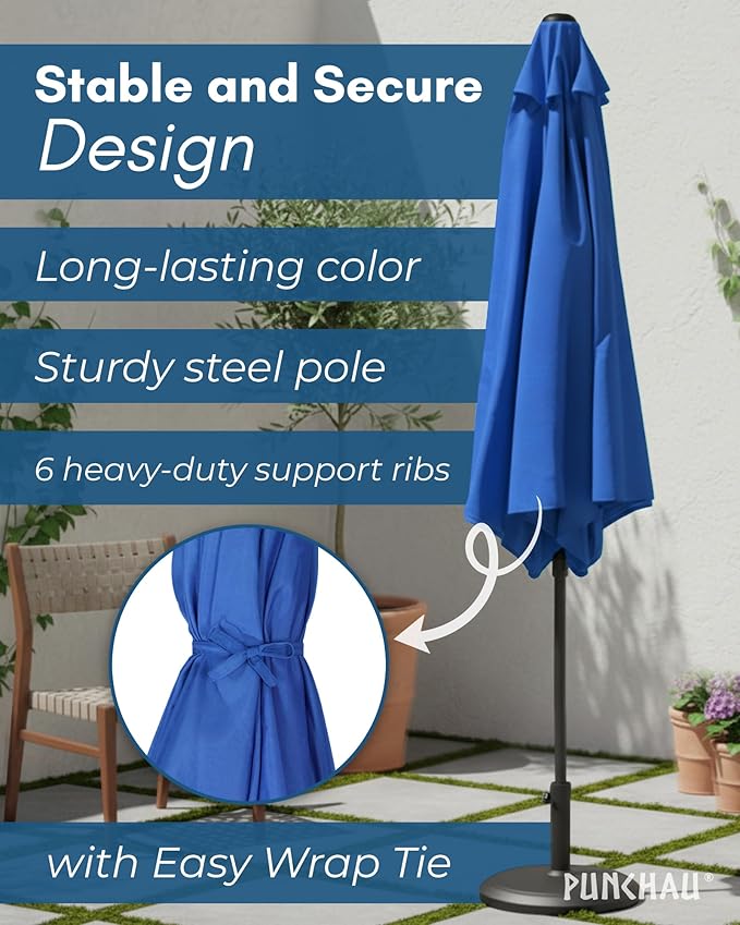 6 Ft Outdoor Patio Umbrella, Easy Open/Close Crank and Push Button Tilt Adjustment - Blue Market Umbrellas