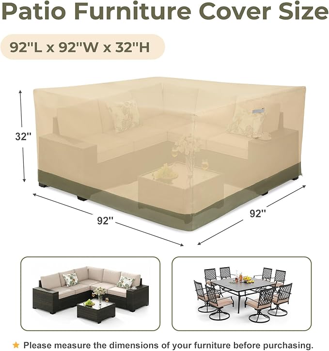 BPS Patio Furniture Cover for Outdoor Table and Chairs, 600D Waterproof and Anti-UV Patio Sectional Set Cover for Outside General Purpose Furniture, 92''L x 92''W x 32''H