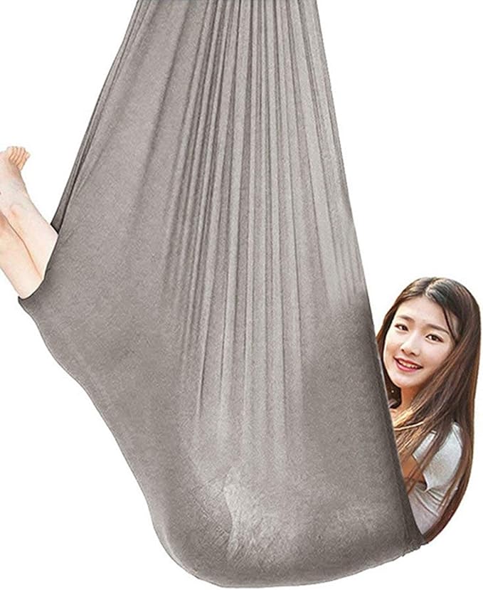 Sensory Child Nylon Swing Elastic Parcel Cuddle Swings Indoor Soft Hanging Hammock Up to 200kg Calming Effect On Children Includes Hardware (Color : Gray, Size : 150 x 280 cm)