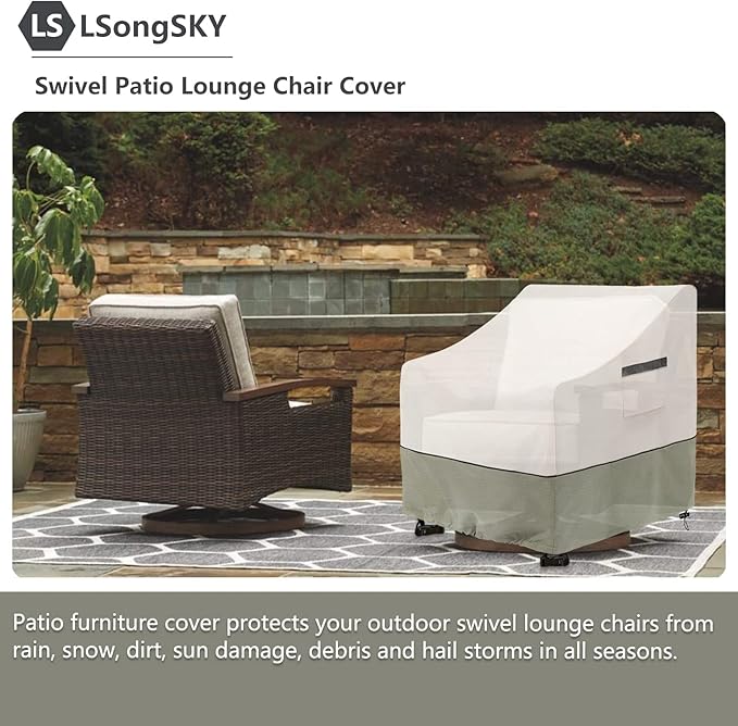 Outdoor Swivel Lounge Chair Cover,100% Waterproof Heavy Duty Outdoor Chair Covers,(33 L x 37 W x 38.5 H inches) Patio Furniture Cover for Swivel Patio Lounge Chair,White&Grayish Green