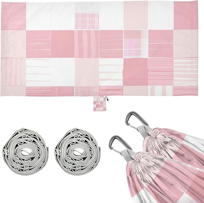 Light Blush and White Checkered Pattern 330lb Capacity Hammocks for Camping with Portabl Carry Bag Backyard Hammock for Outside Camping Essentials jamaca para Patio