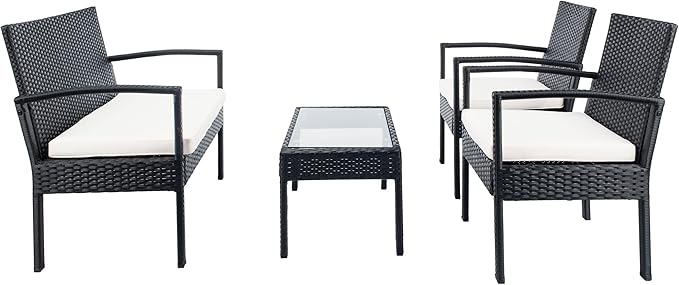 Safavieh PAT7507A Collection Bassey Black and Beige 4-Piece Outdoor Living Patio Set