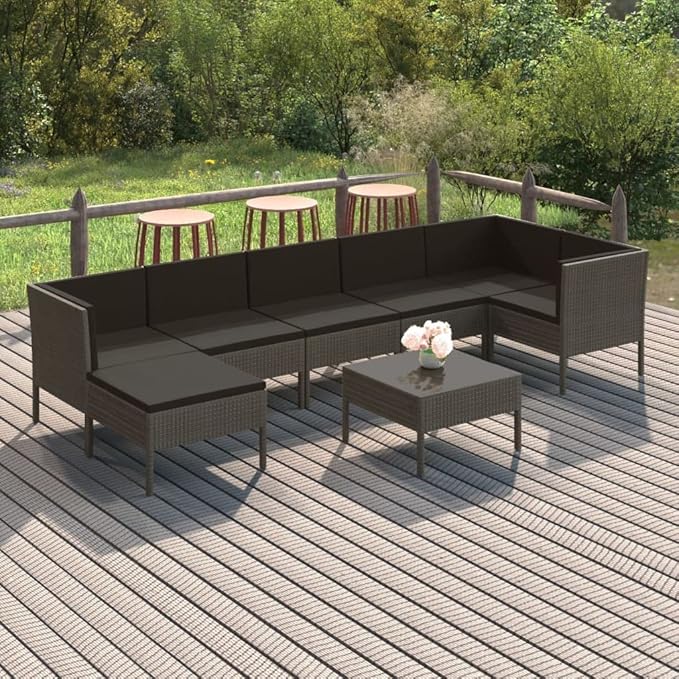 Patio Lounge Set with Cushions,Patio Furniture Sets,Patio Conversation Sets,Outdoor Furniture Sets,for Garden,Backyard,Outdoor,8 Piece Poly Rattan Gray
