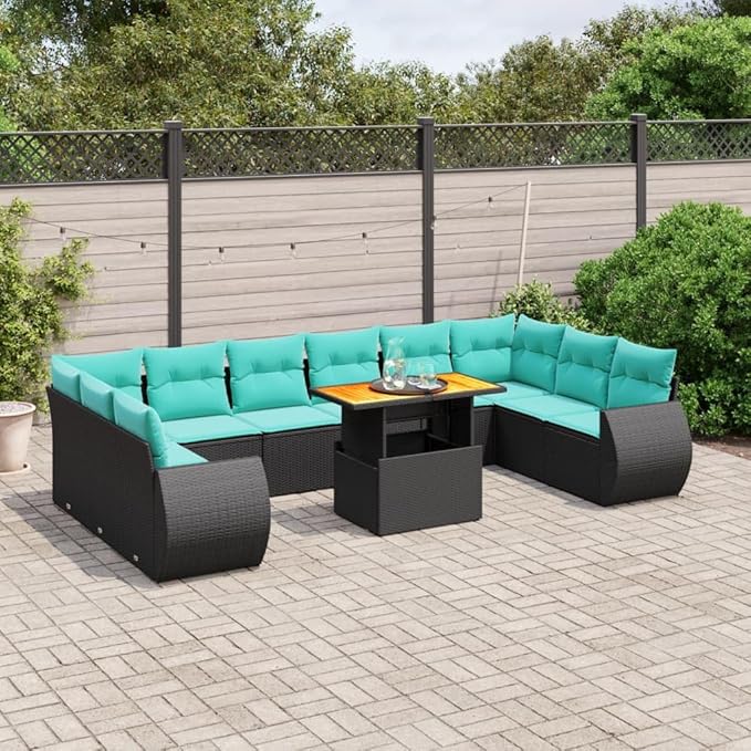 vidaXL Patio Sofa Set with Cushions 11 Piece, Outdoor Sectional Sofa Couch, Patio Conversation Set for Garden Backyard, Black Poly Rattan